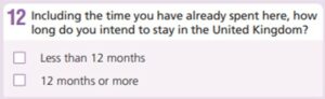Example question of individuals who arrived in the last year - 12