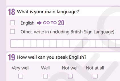 Example of language questions in England