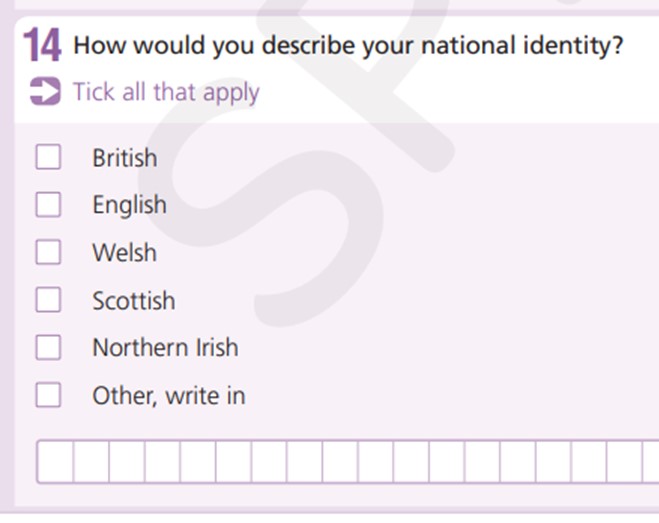 Example of questions on national identity